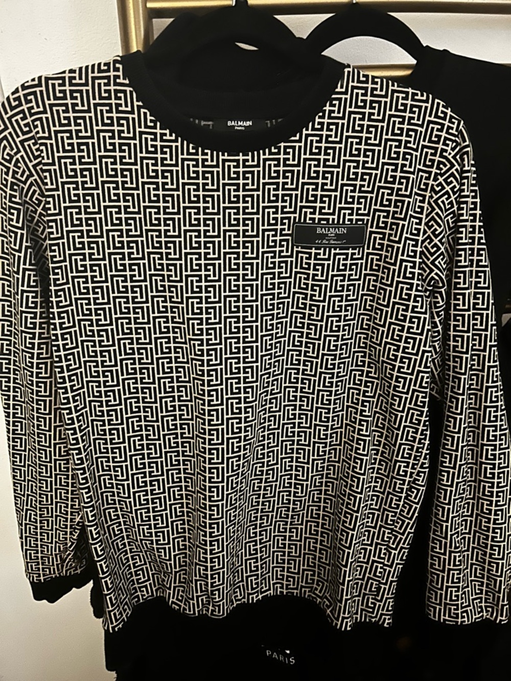 Balmain Black & White Geometric Monogram Sweater
